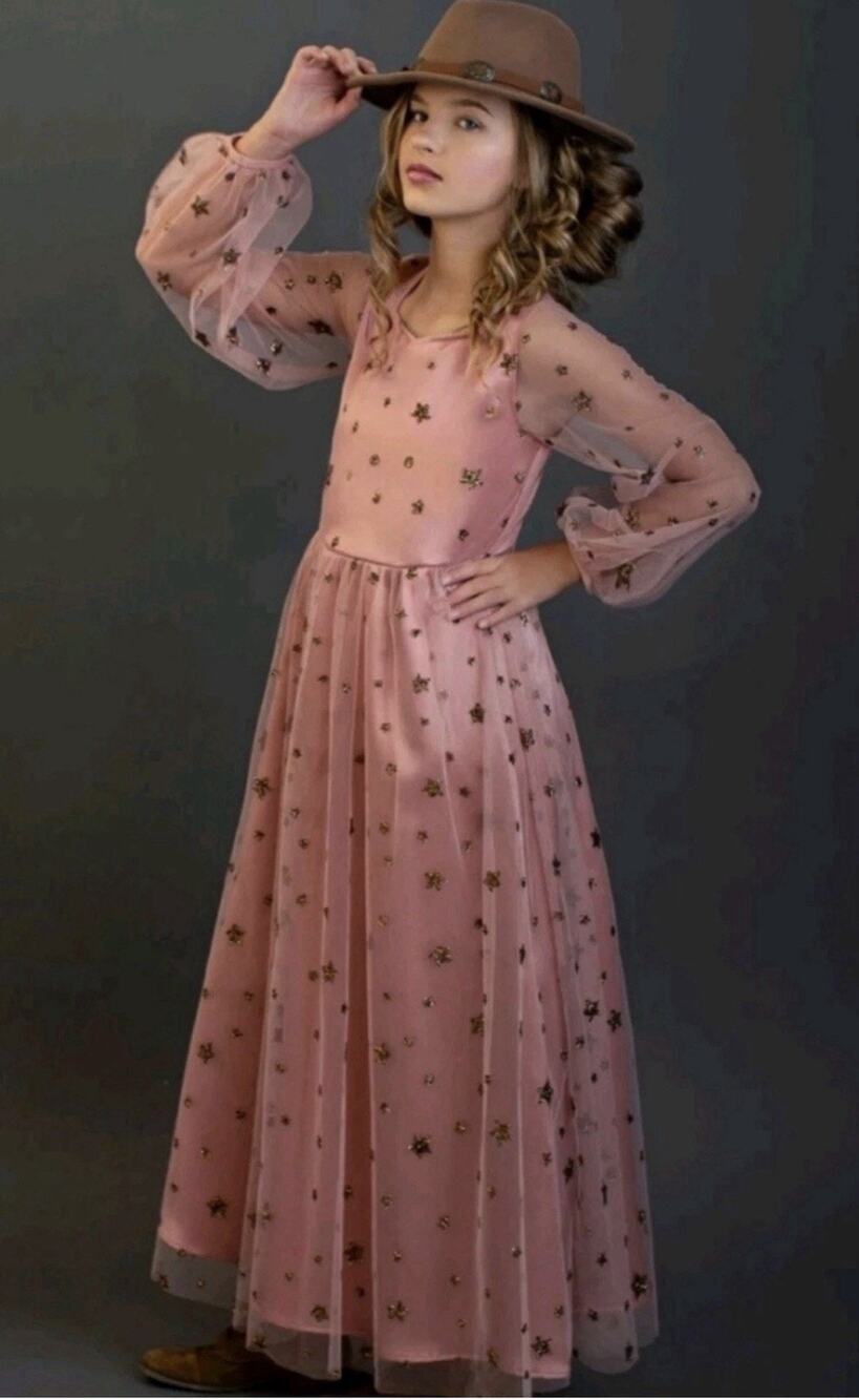 Joyfolie Mia Joy Layla Dress Girls 14 Rose Petal Pink Gold Sequin Stars NWT